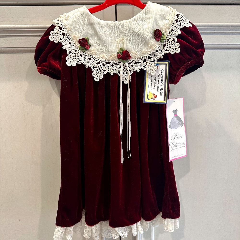 Rare Editions Vintage lace Collar red velvet dress! Size 24 months - Brand New!